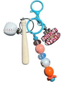 Detroit Tigers Baseball-Themed Keychain With Mini Bat Ball & Beads "Its A Baseba